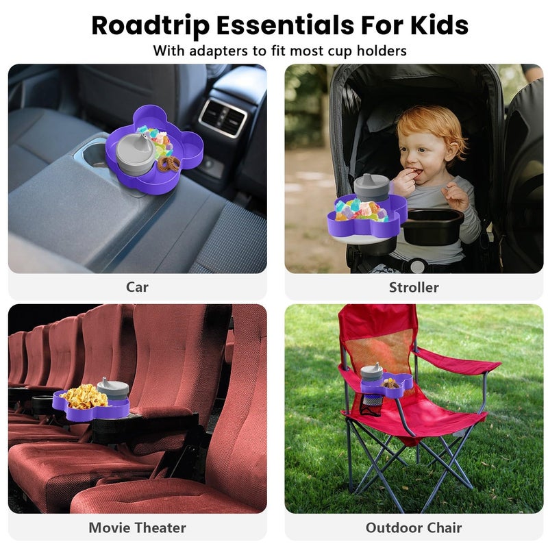 BlueOrigin Car Seat Tray - Convert Cup Holder to a Tray for Snacks, Toys, 360° Rotatable for Kids Travel, Booster, Stroller and Anywhere (Purple) - Image 5
